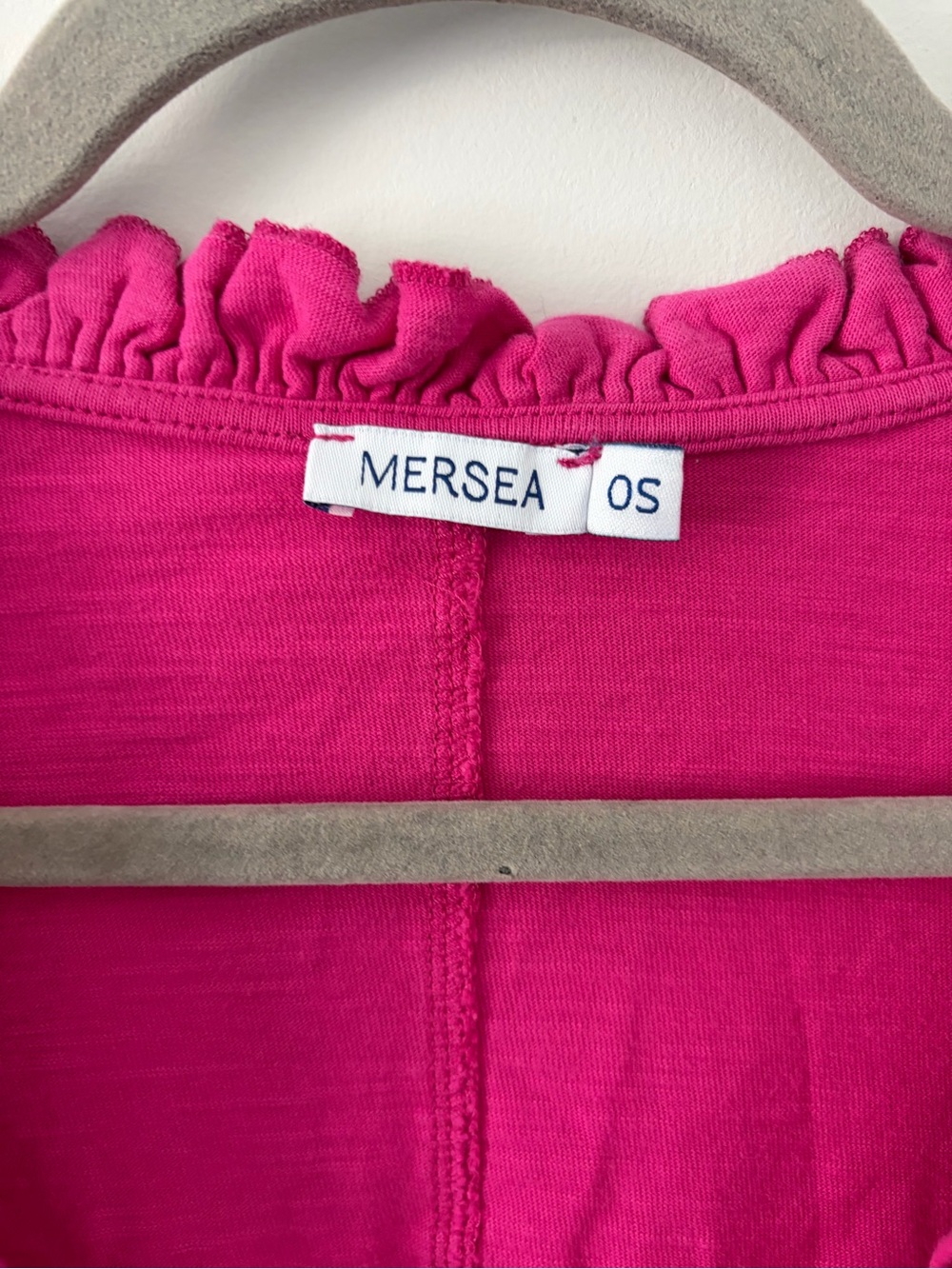 Mersea Amelia Ruffle T Shirt V Neck Oversized Casual Top One Size Raspberry - Picture 4 of 10